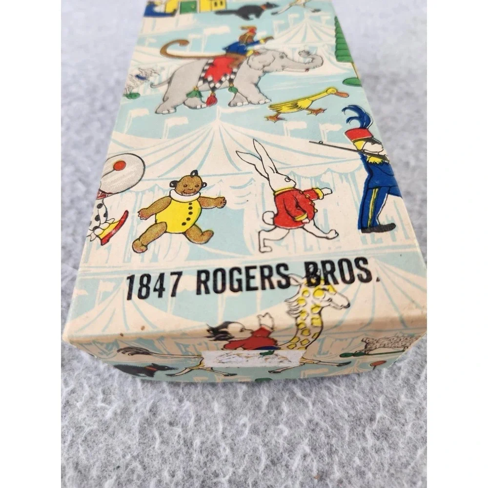 Vintage 1847 Rogers Bros. silverware EMPTY box Circus Paper Baby Utensil Set